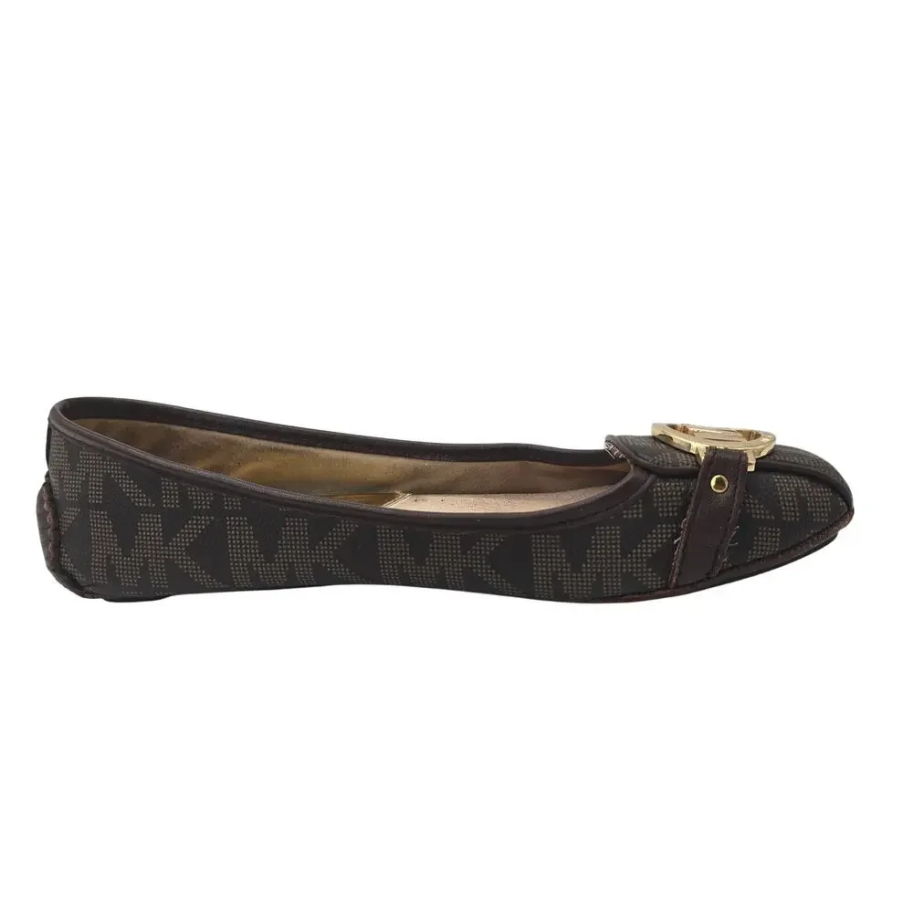 Michael Kors Logo Flats Brown Canvas Monogram Moccasin Ballet Women's 9.5M